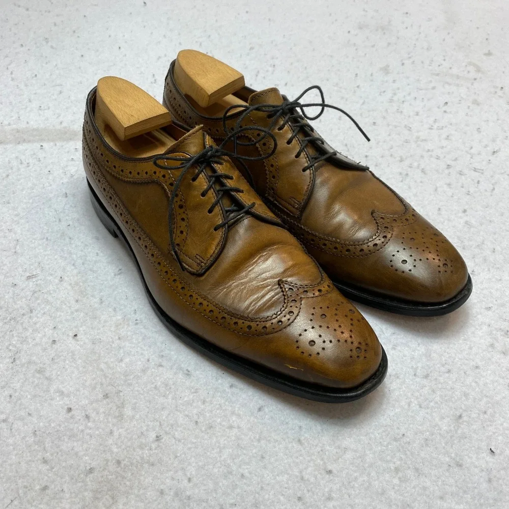Allen Edmonds Oxford Mens 10 D Brown Larchmont Wingtip Brogue Dress Shoes